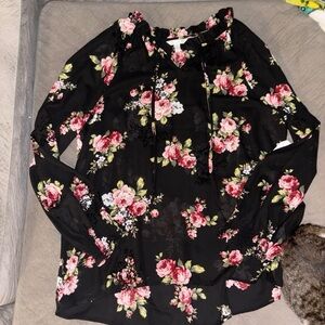 Chic Black Floral Women's Blouse
